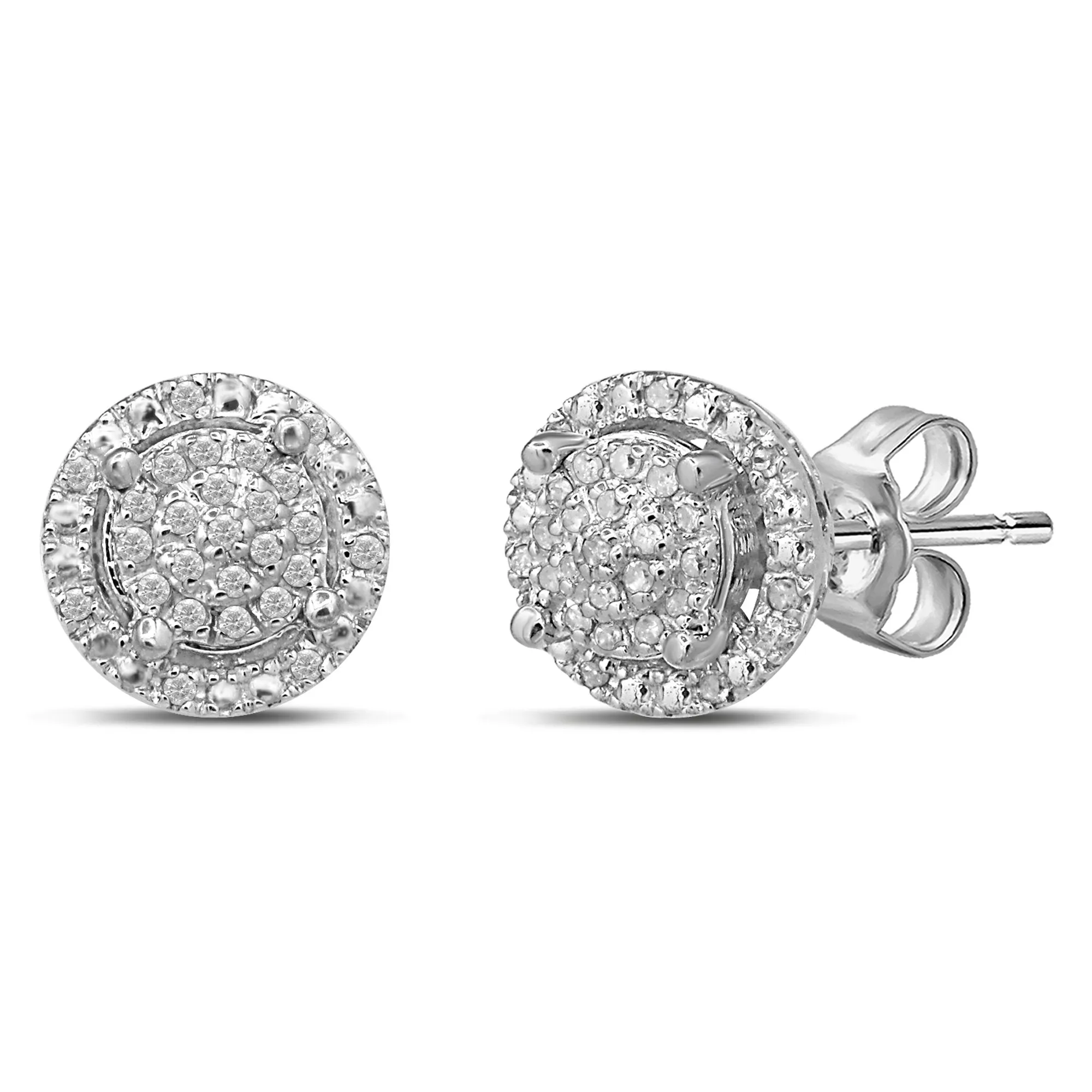 Solitaire Look Halo Earrings with 0.10ct of Diamonds in Sterling Silver