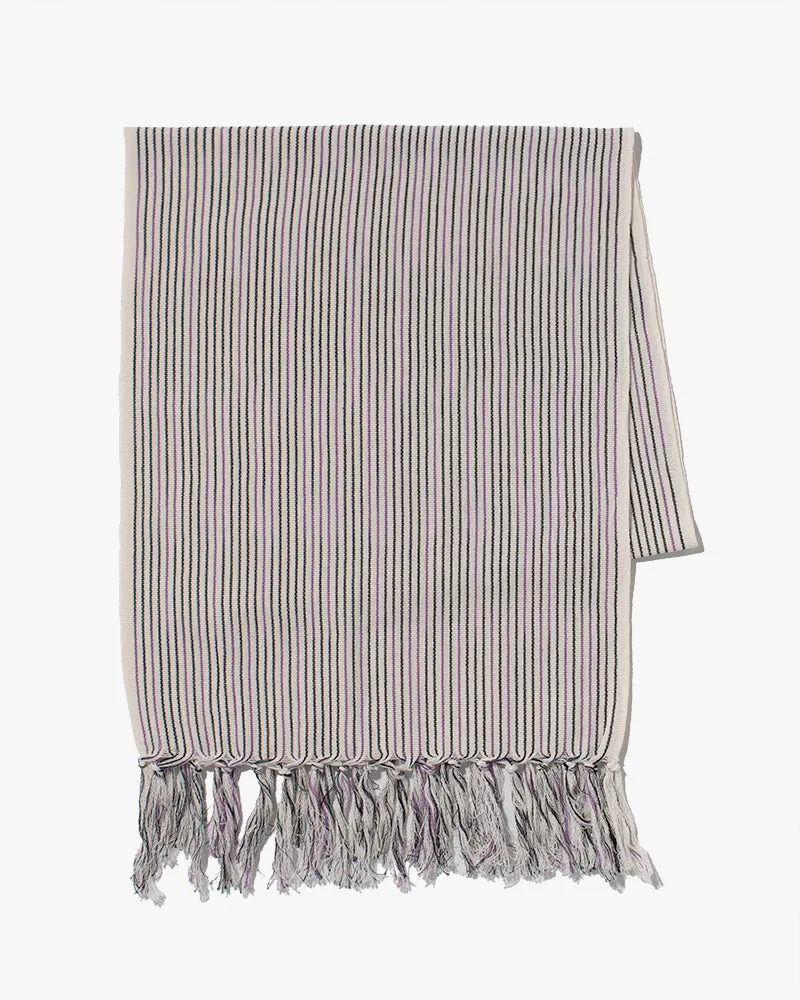 ToK Scarf, Karu-Ori, Cream with Black and Purple Faded Thin Shima