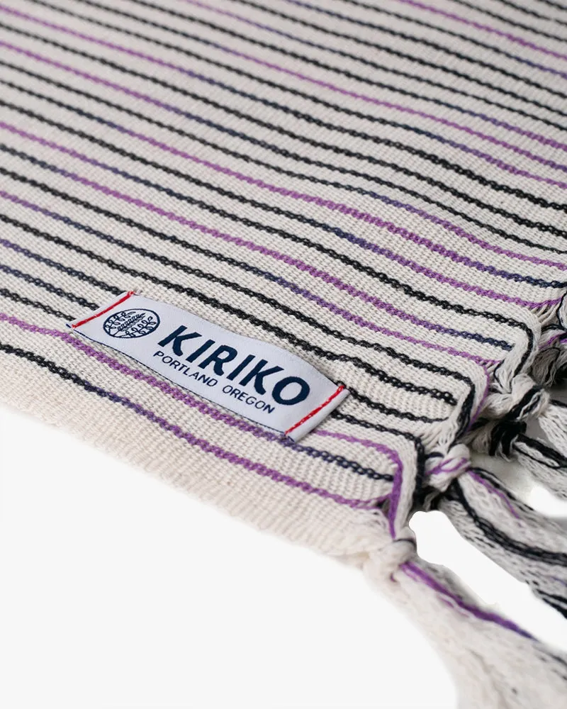 ToK Scarf, Karu-Ori, Cream with Black and Purple Faded Thin Shima