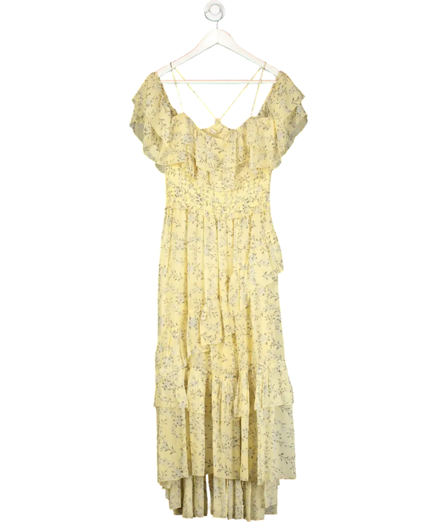 Ulla Johnson Penninah Cold-shoulder Ruffled Floral-print Silk-georgette Dress In Yellow UK 10
