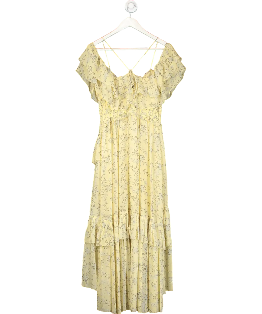 Ulla Johnson Penninah Cold-shoulder Ruffled Floral-print Silk-georgette Dress In Yellow UK 10