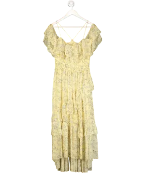 Ulla Johnson Penninah Cold-shoulder Ruffled Floral-print Silk-georgette Dress In Yellow UK 10