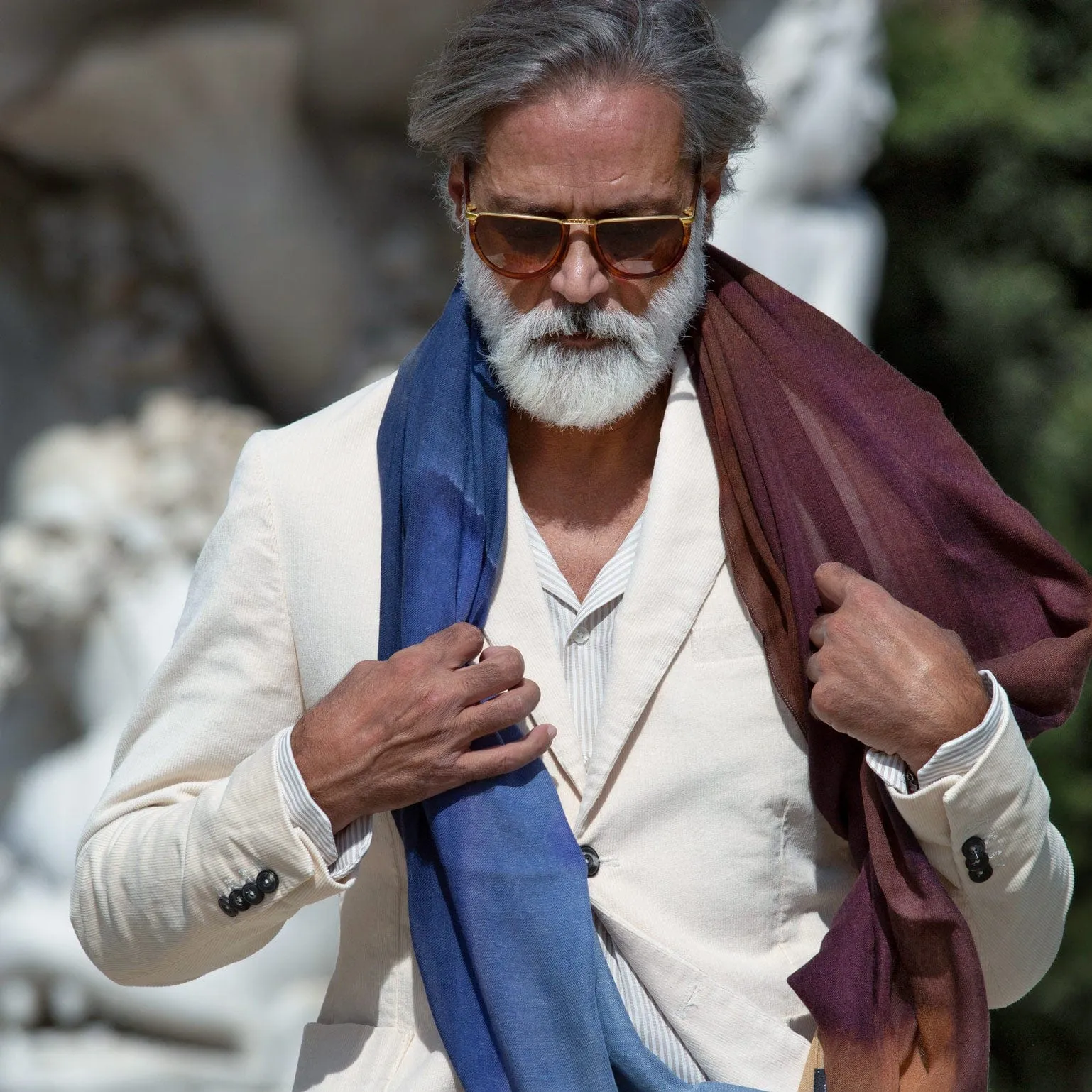 Vicenza - Wool & Silk Scarf - Blue & Brown