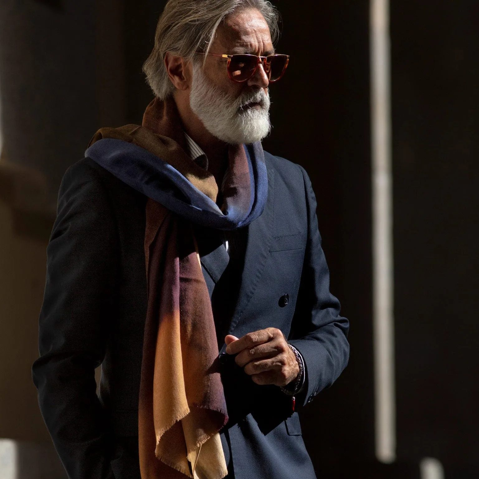 Vicenza - Wool & Silk Scarf - Blue & Brown