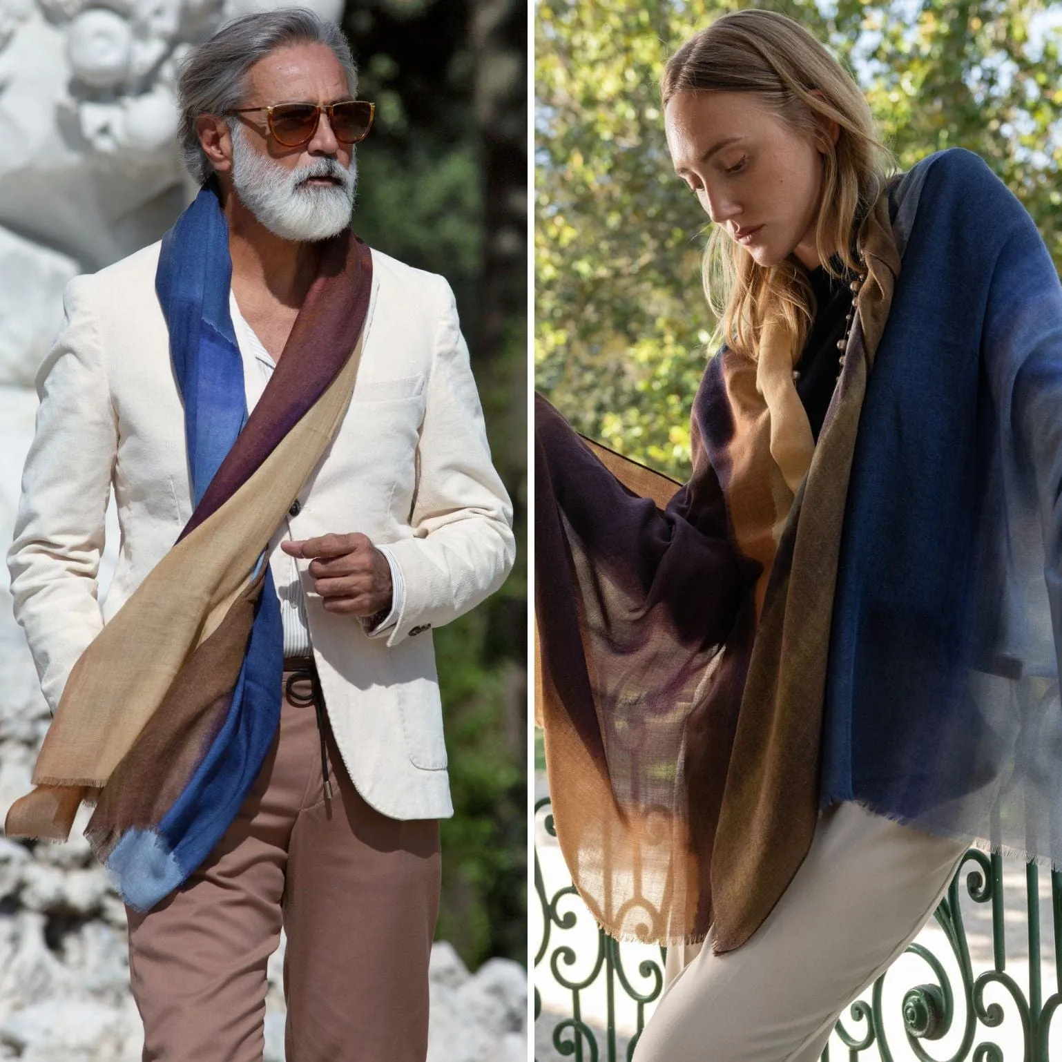 Vicenza - Wool & Silk Scarf - Blue & Brown
