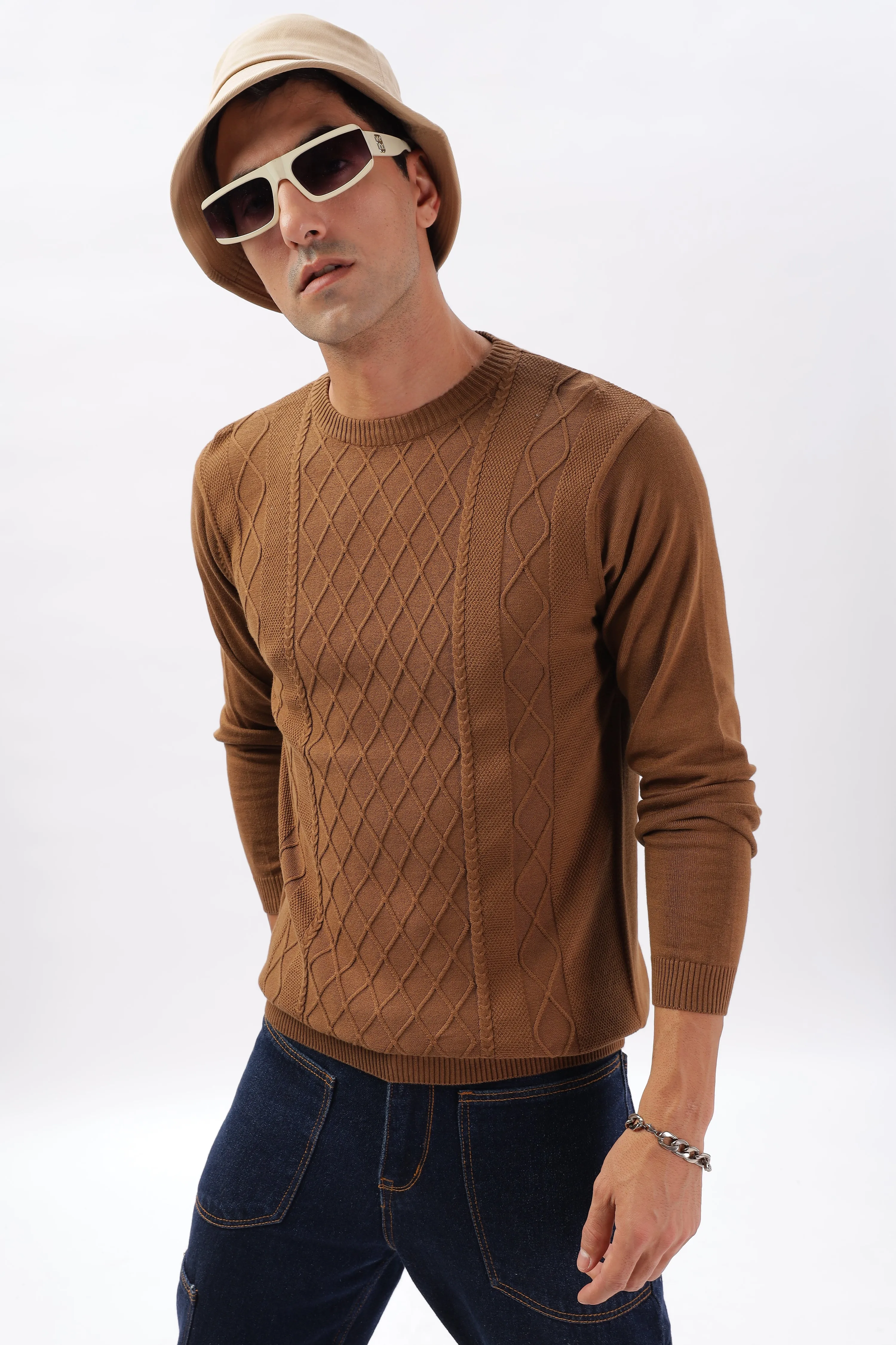 Winter Weave Knit T-Shirt: Brown