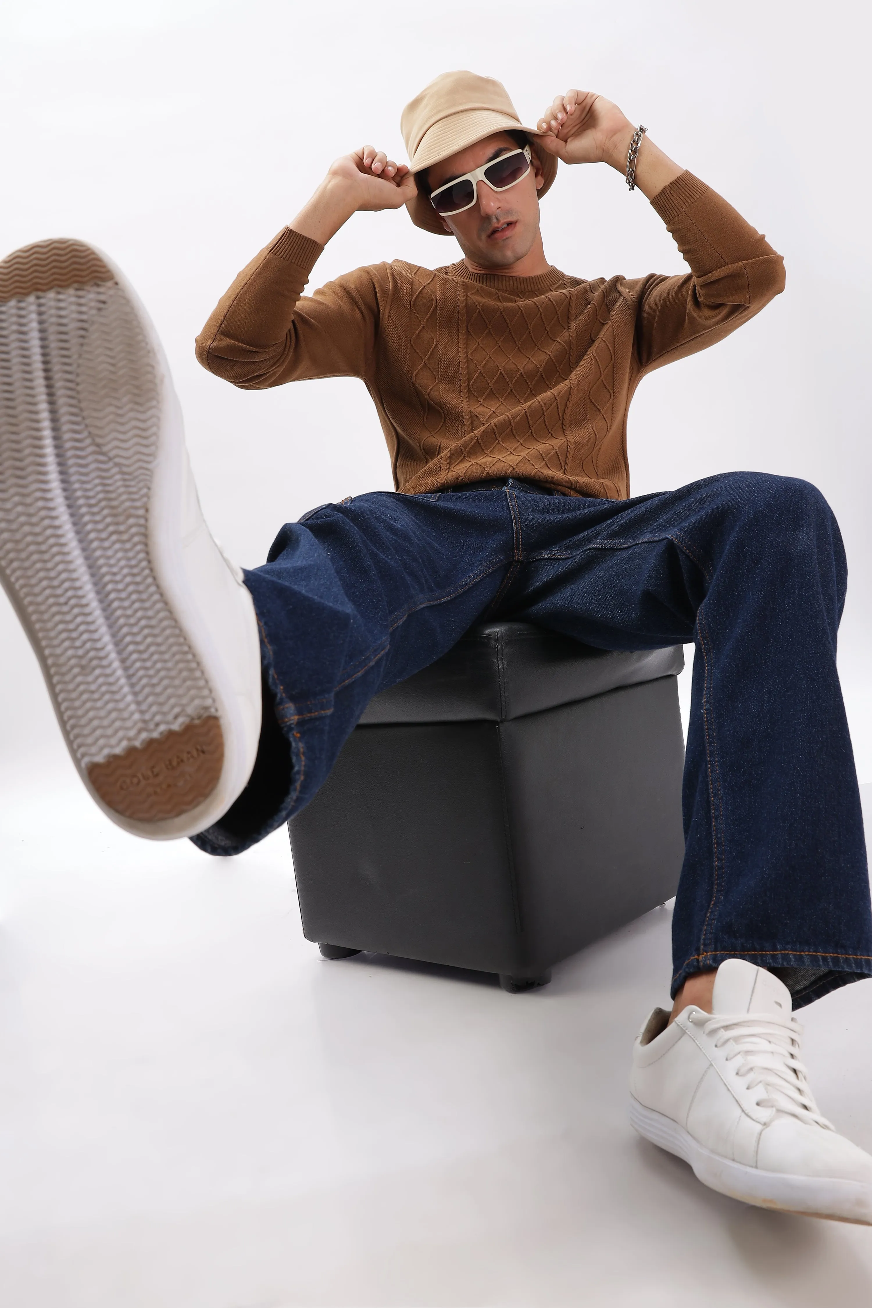 Winter Weave Knit T-Shirt: Brown