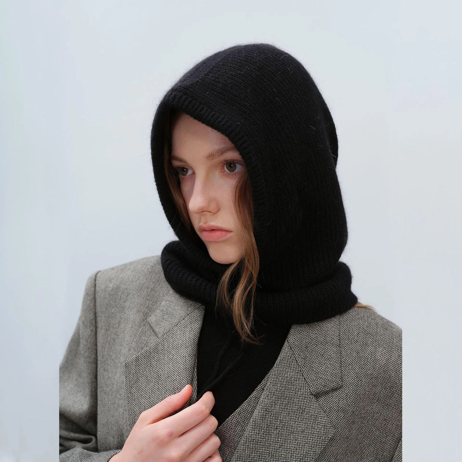 Women's Autumn & Winter Warm Scarf-Neck Woolen Knitted Hat - Dome Style Rabbit Fur