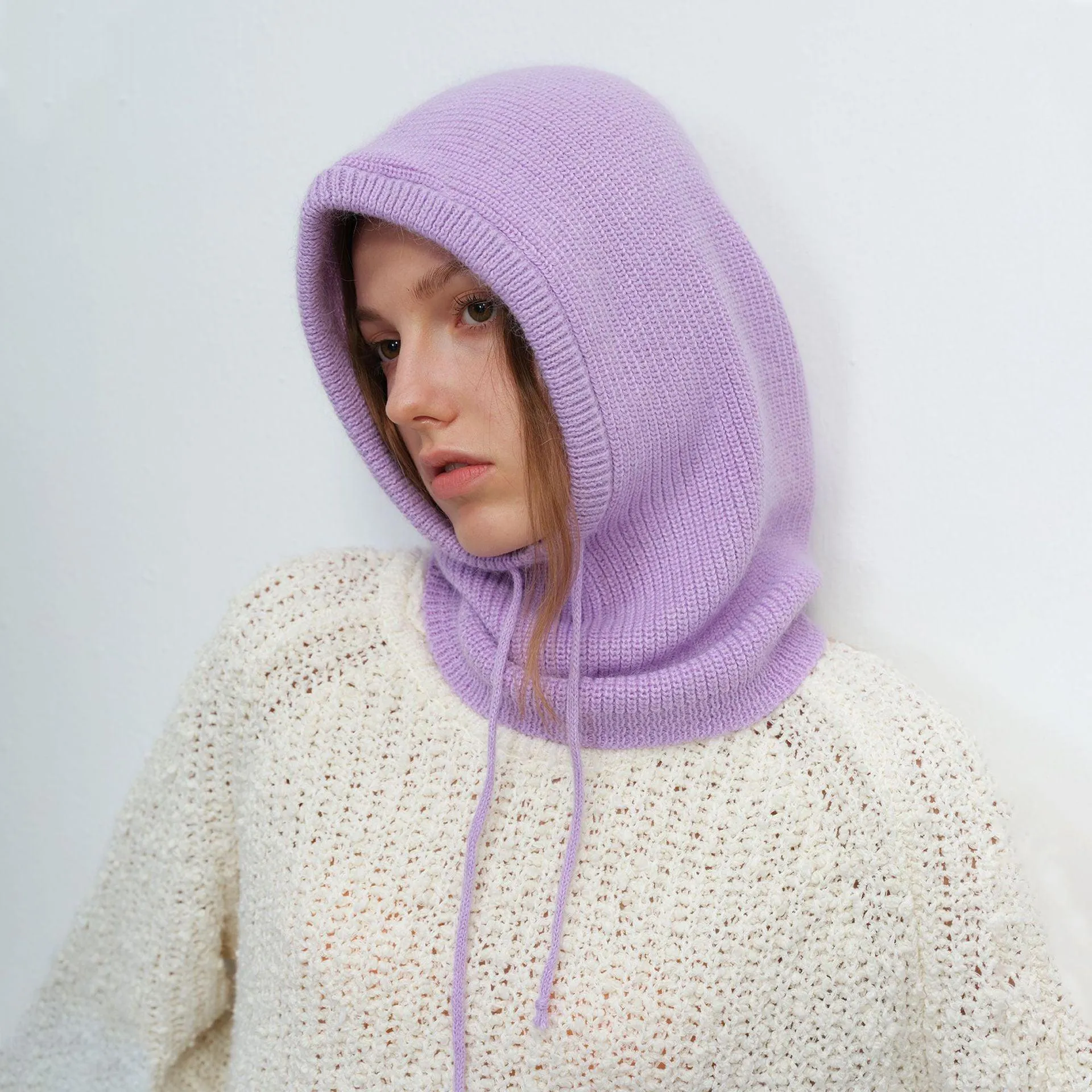 Women's Autumn & Winter Warm Scarf-Neck Woolen Knitted Hat - Dome Style Rabbit Fur