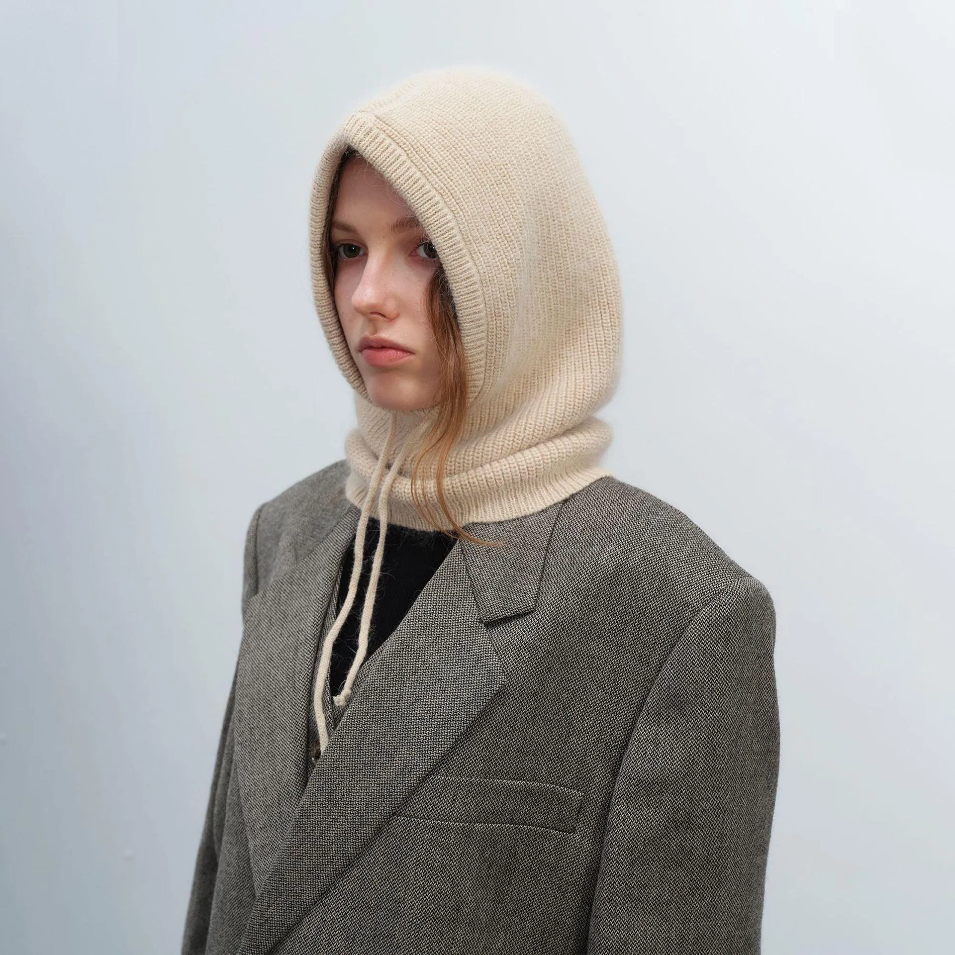 Women's Autumn & Winter Warm Scarf-Neck Woolen Knitted Hat - Dome Style Rabbit Fur