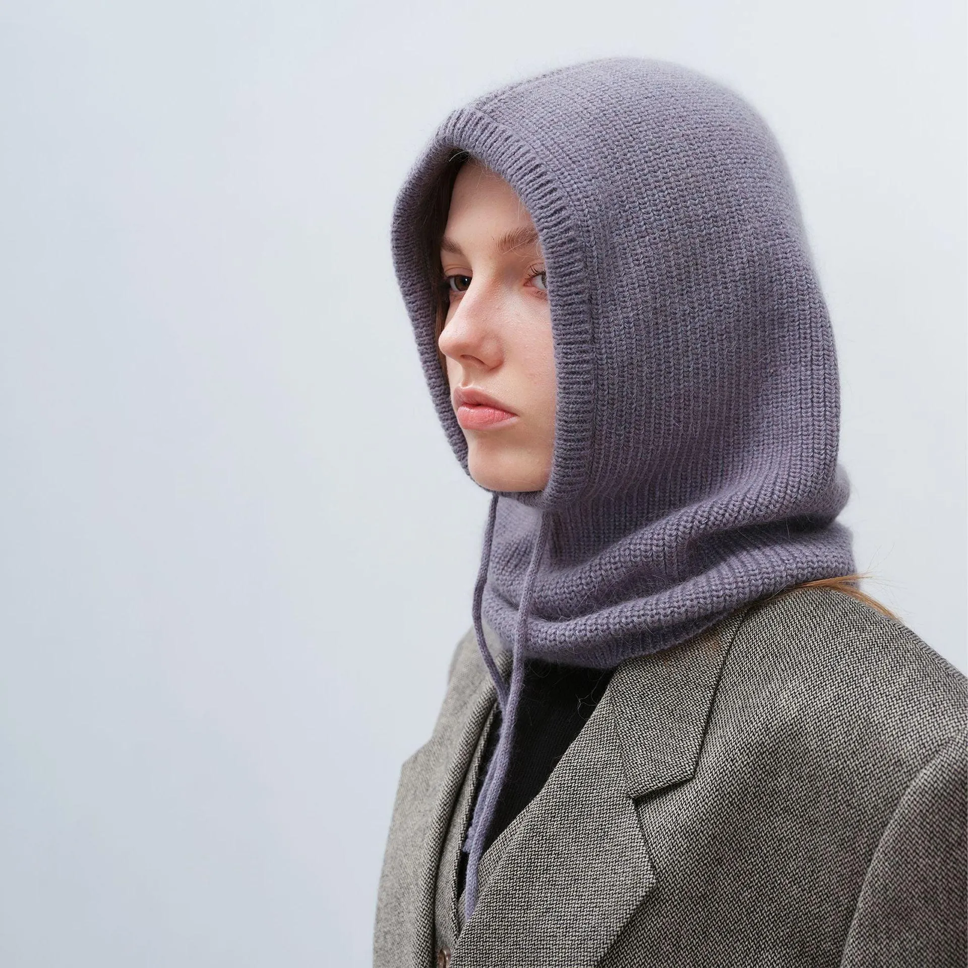 Women's Autumn & Winter Warm Scarf-Neck Woolen Knitted Hat - Dome Style Rabbit Fur