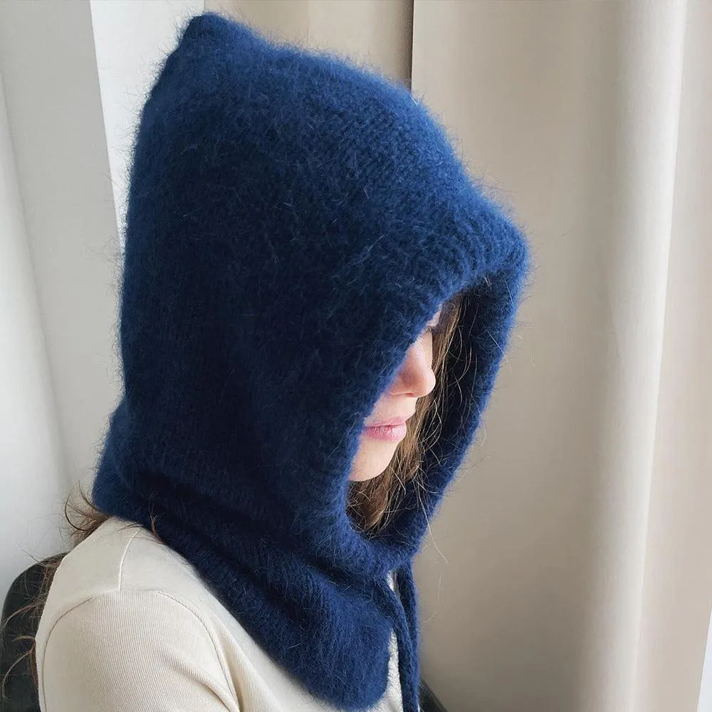 Women's Autumn & Winter Warm Scarf-Neck Woolen Knitted Hat - Dome Style Rabbit Fur
