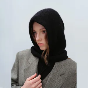 Women's Autumn & Winter Warm Scarf-Neck Woolen Knitted Hat - Dome Style Rabbit Fur