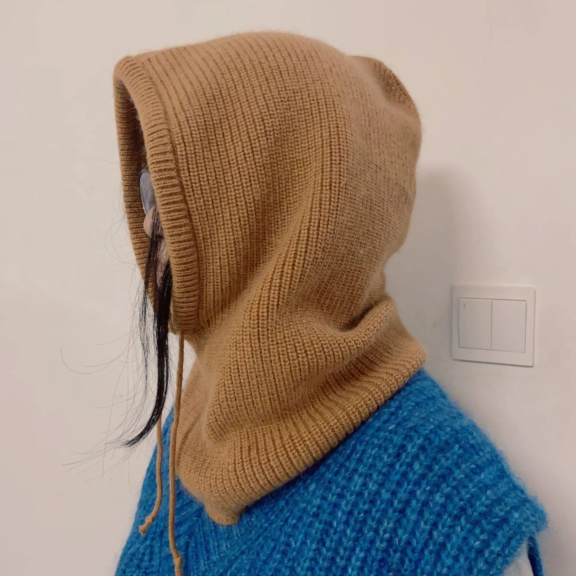 Women's Autumn & Winter Warm Scarf-Neck Woolen Knitted Hat - Dome Style Rabbit Fur