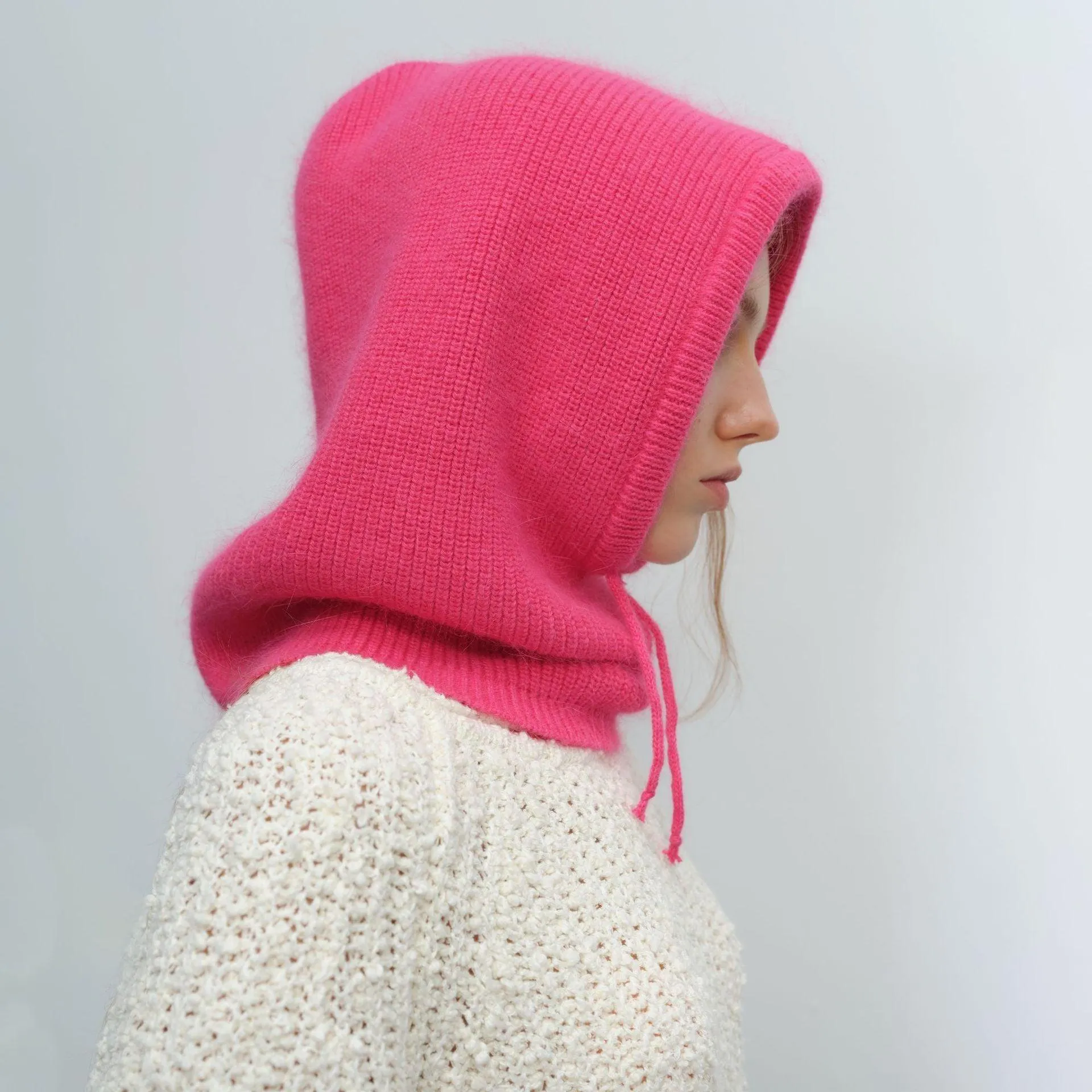 Women's Autumn & Winter Warm Scarf-Neck Woolen Knitted Hat - Dome Style Rabbit Fur