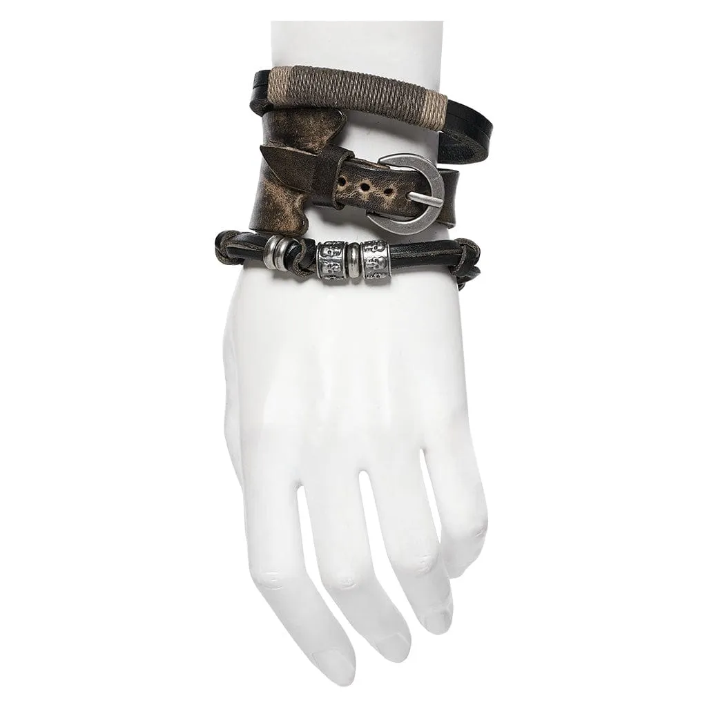 Women's Punk Buckle Faux Leather Bracelet Set