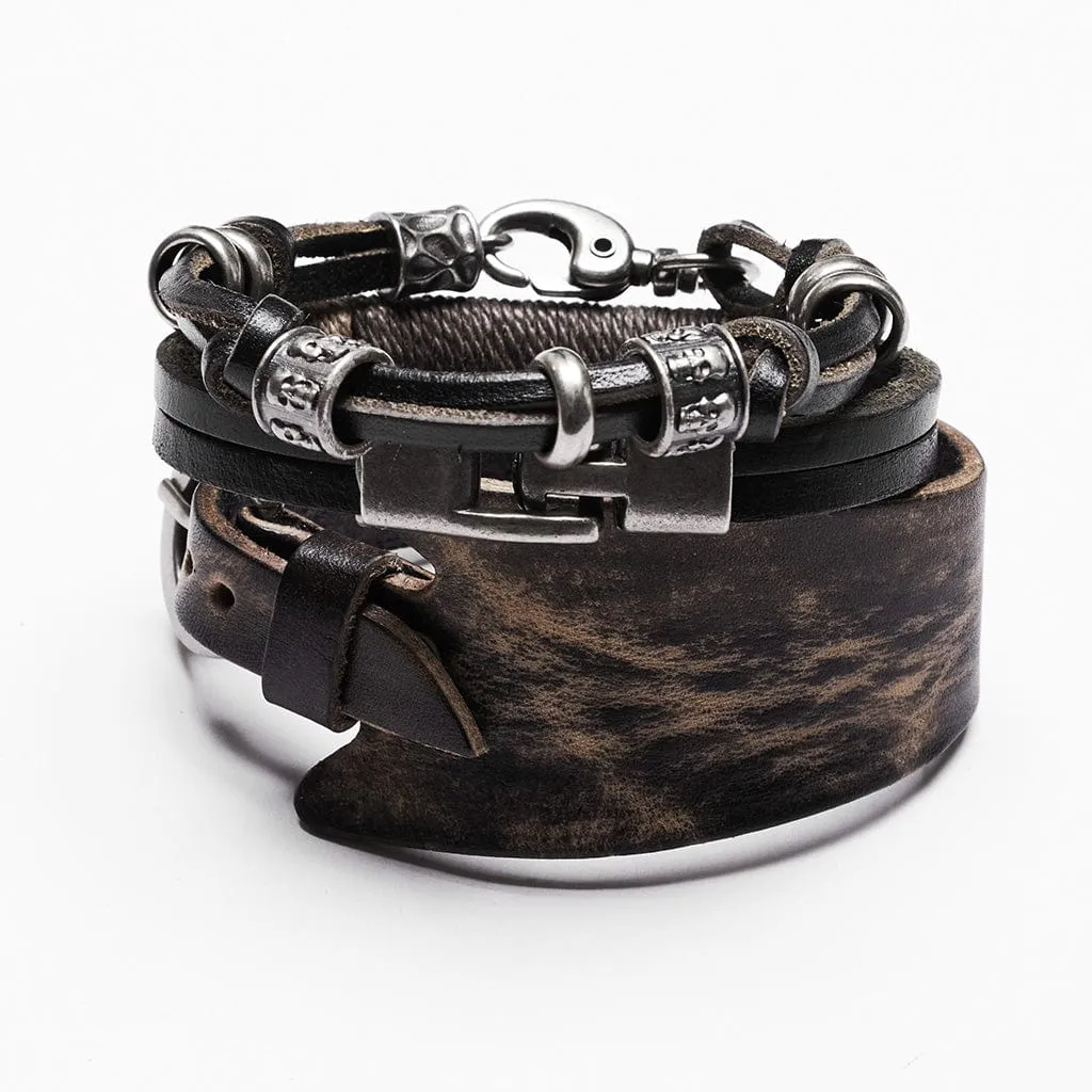 Women's Punk Buckle Faux Leather Bracelet Set