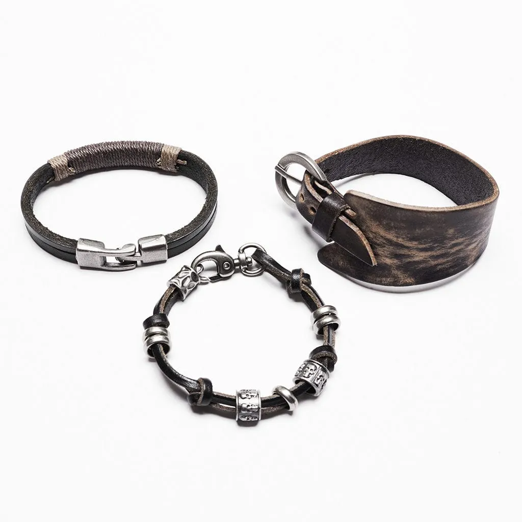 Women's Punk Buckle Faux Leather Bracelet Set
