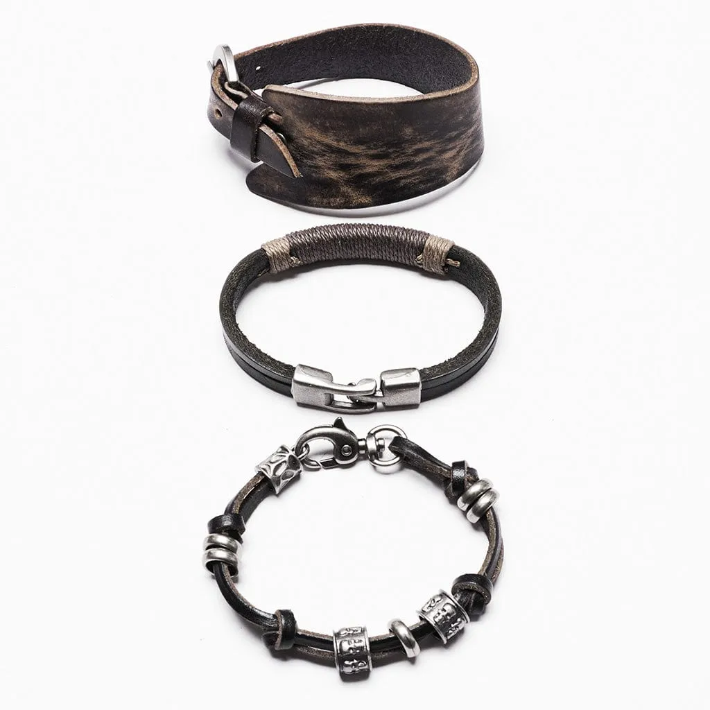Women's Punk Buckle Faux Leather Bracelet Set