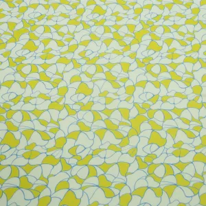 Yellow and White Abstract Printed Silk Chiffon Fabric