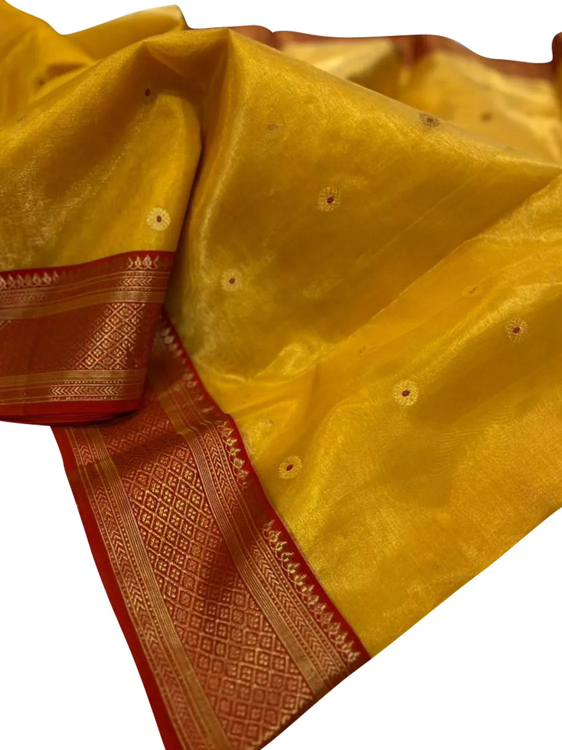 Yellow Chanderi Handloom Silk Saree with Organza Tissue