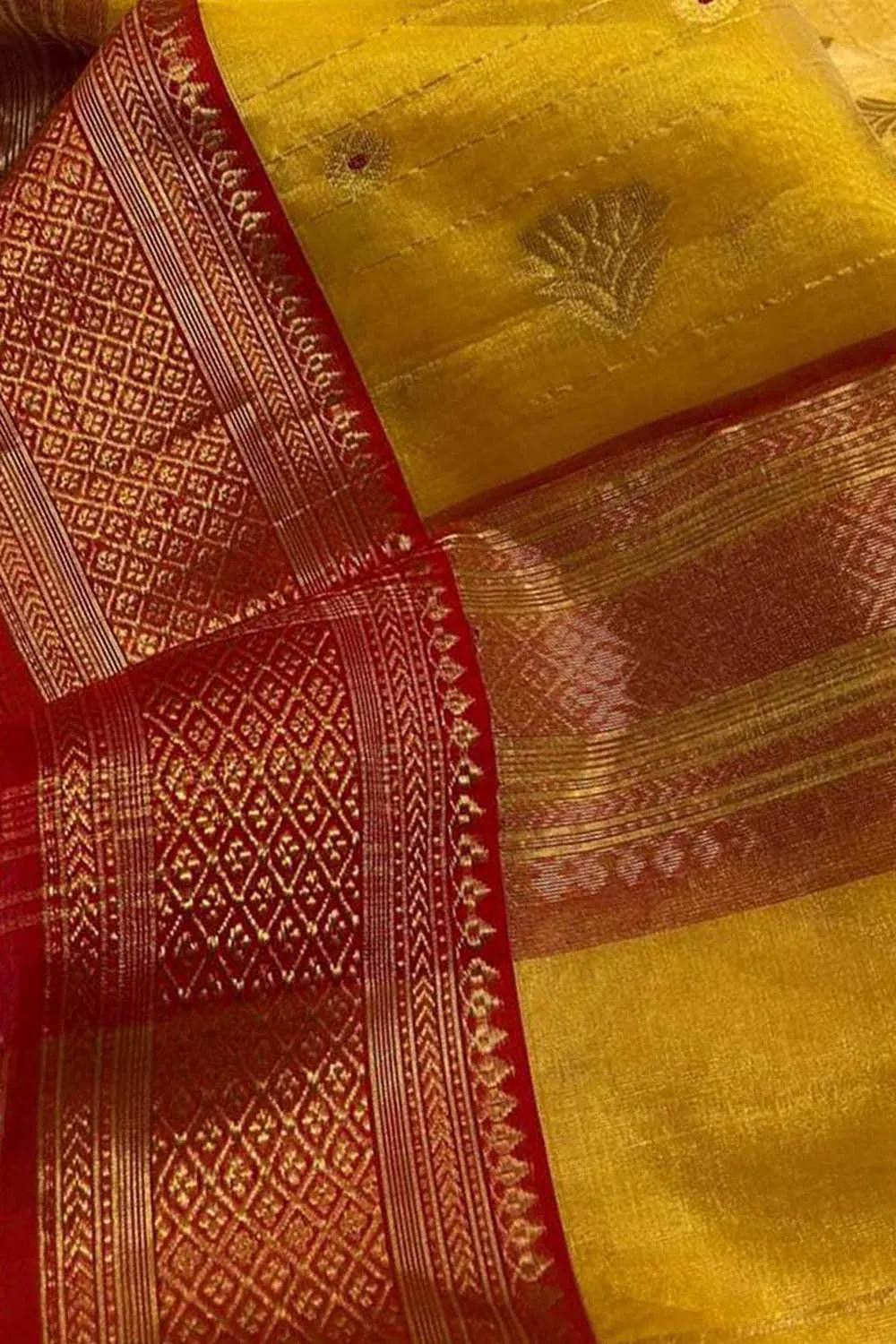 Yellow Chanderi Handloom Silk Saree with Organza Tissue
