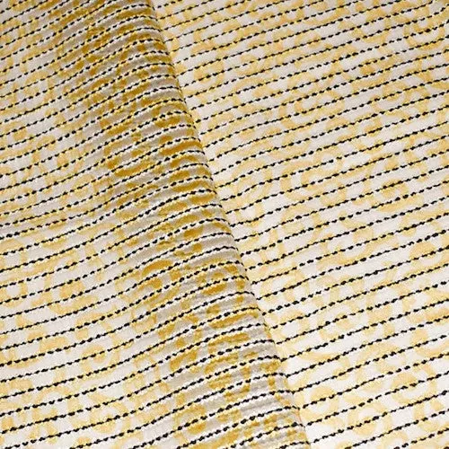 Yellow/Multi Printed Boucle Stripe Silk Blend Organza Fabric